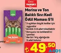 KİWİ YAMMİES MORİNA VE TON BALIKLI SIVI KEDİ ÖDÜL MAMASI 5'Lİ